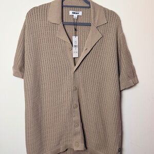 NWT DKNY Men’s Tan/Brown Button-Up Shirt – Size L – 100% Cotton